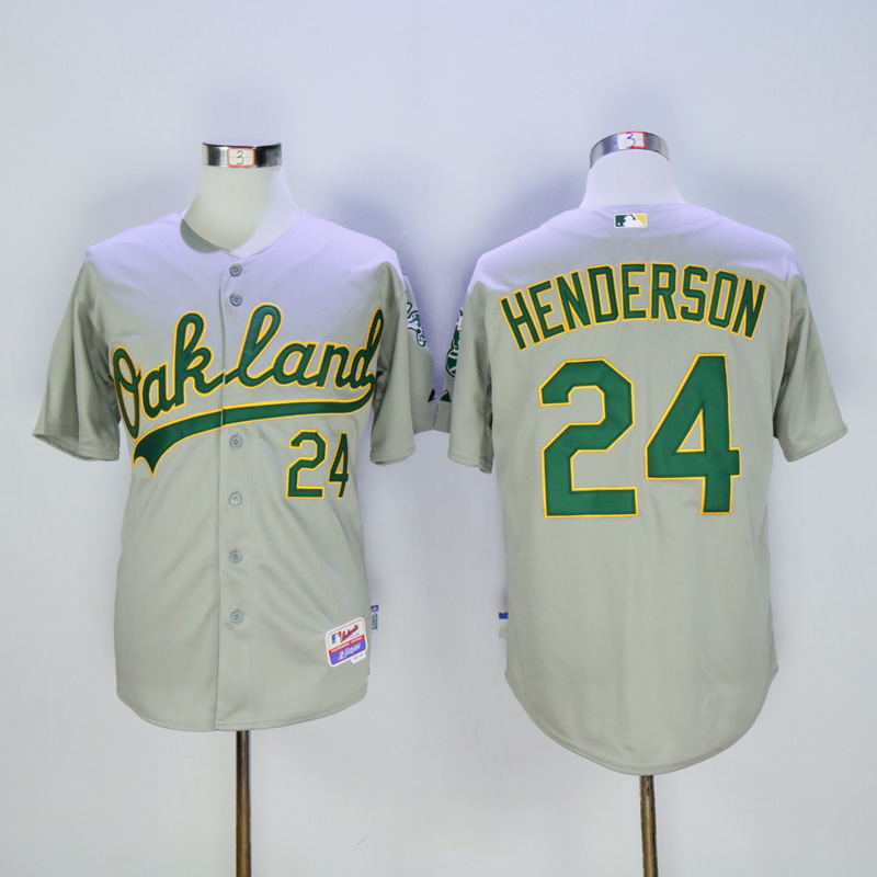 Men Oakland Athletics #24 Henderson Grey Throwback MLB Jerseys